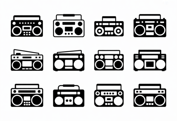 Boombox Icon Set Retro Cassette Player