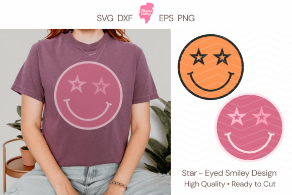 Layered Star Eyes Smiley SVG Cut File 6A