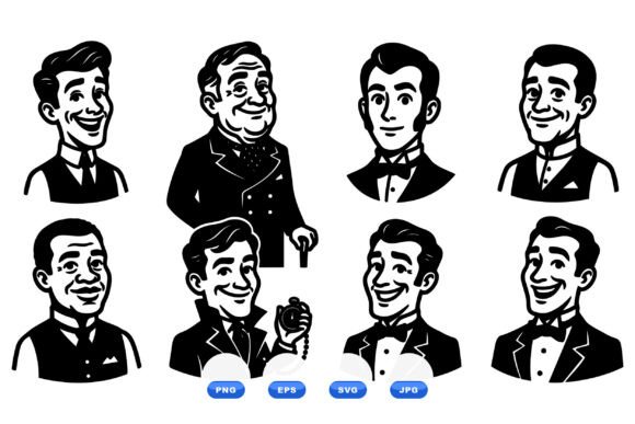 Retro Gentleman Head Illustrations