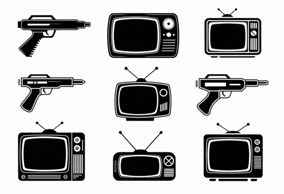Retro Sci Fi Gun and TV Clipart Vector Review