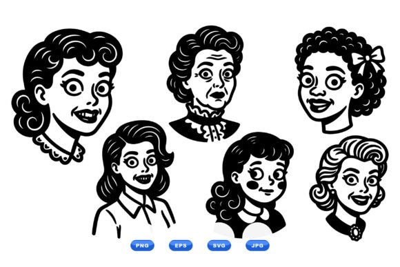 Retro Women Portrait Clipart